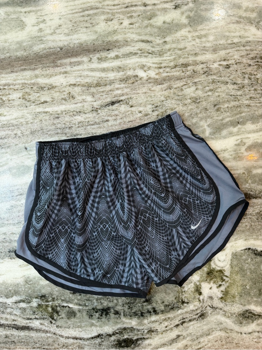 Nike Women’s Black & Gray Patterned Dri-FIT Athletic Shorts